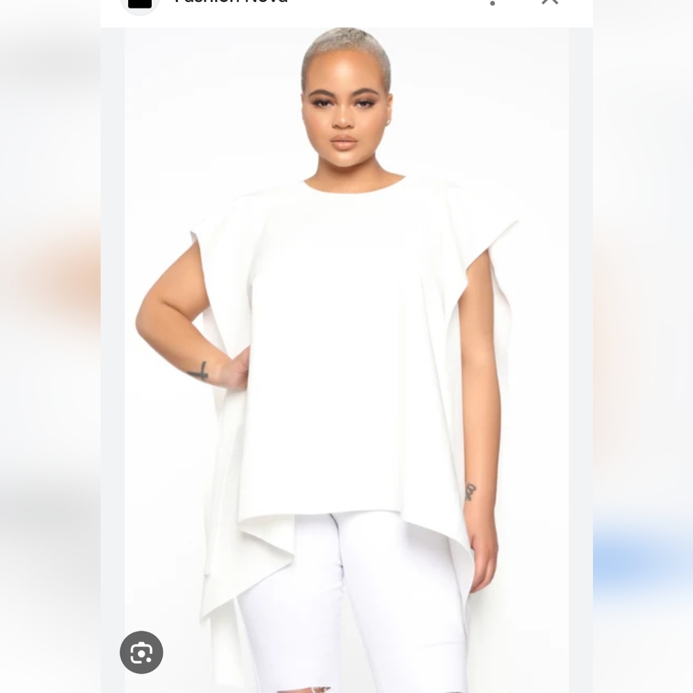 Fashion Nova White Draped Cape-Sleeve Tunic